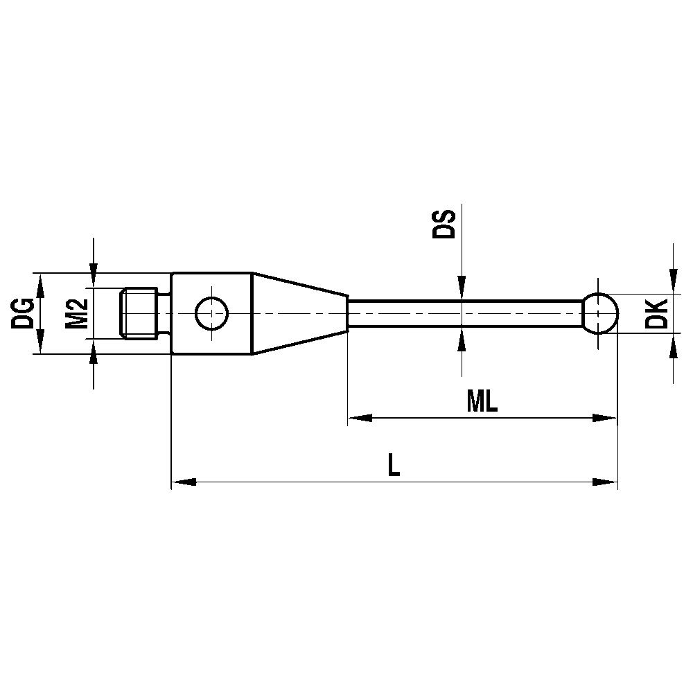 Drawing of product M2 Straight Stylus; DK 1.0 mm; L 52.5 mm