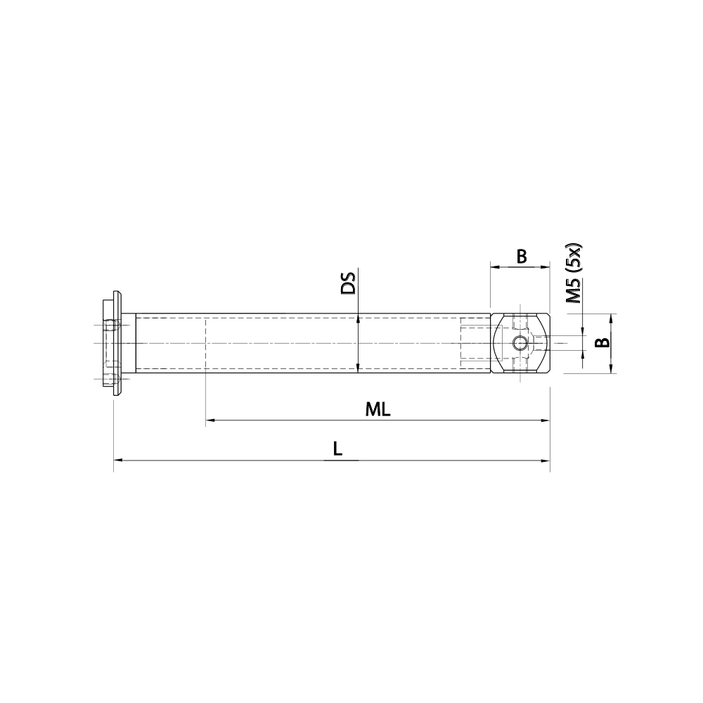 Drawing of product M5 Adaptor Plate Extension carbon fiber; L 86.5 mm; DS 20.0 mm; B 20.0 mm