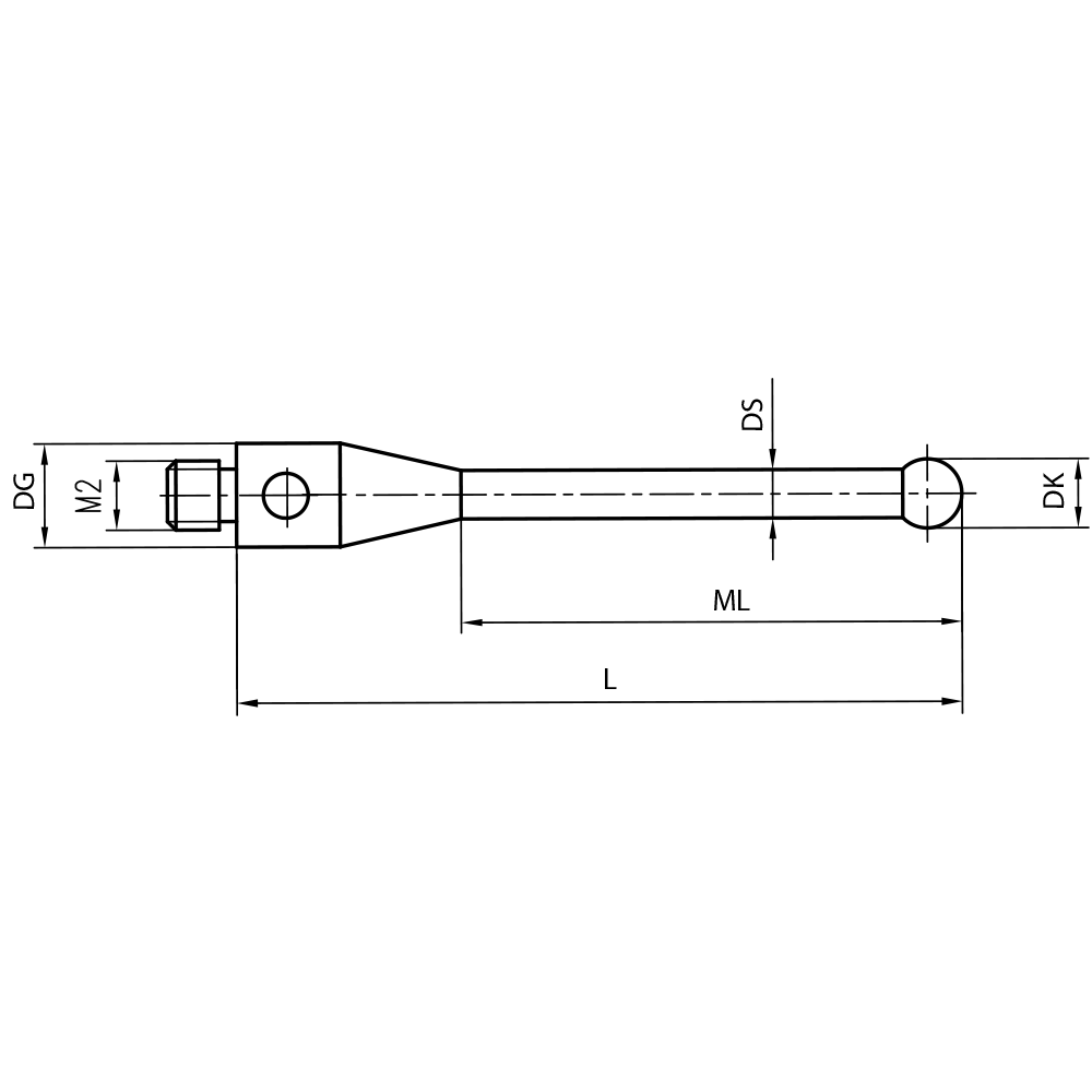 Drawing of product M2 Straight Stylus; DK 1.5 mm; L 10.75 mm