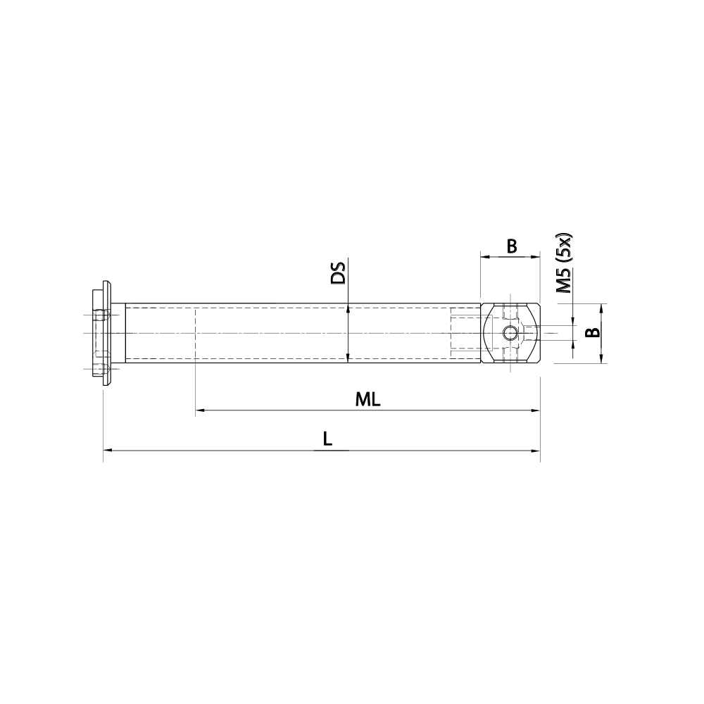 Drawing of product M5 Adaptor Plate Extension carbon fiber; L 161.5 mm; DS 11.0 mm; B 15.0 mm
